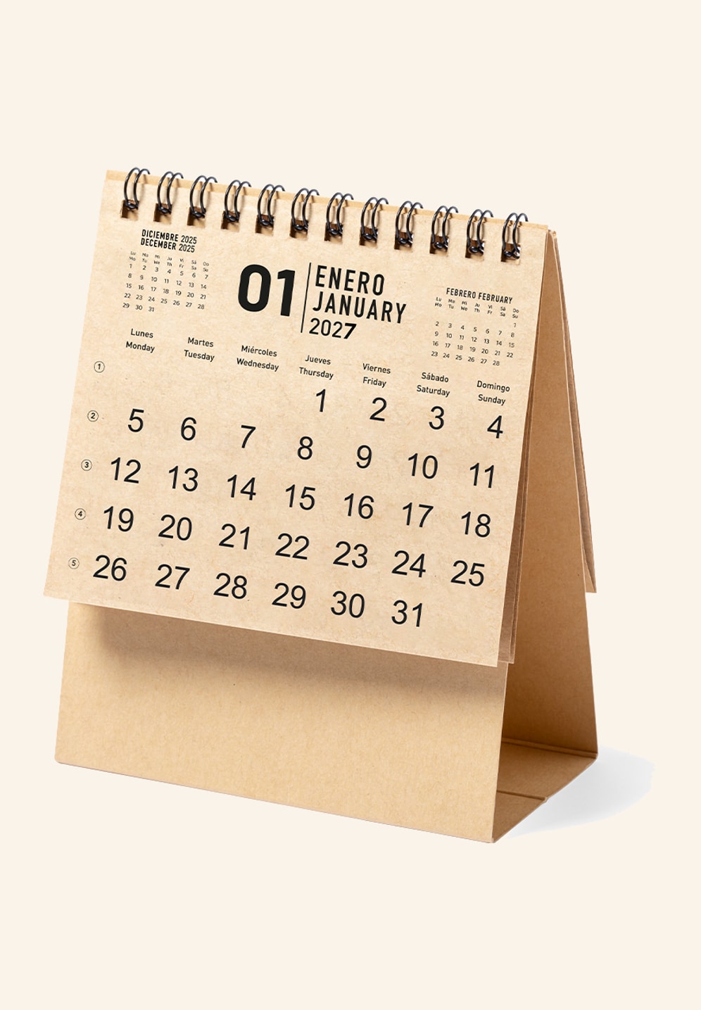 Face arrière du calendrier de bureau, zone de marquage du logo