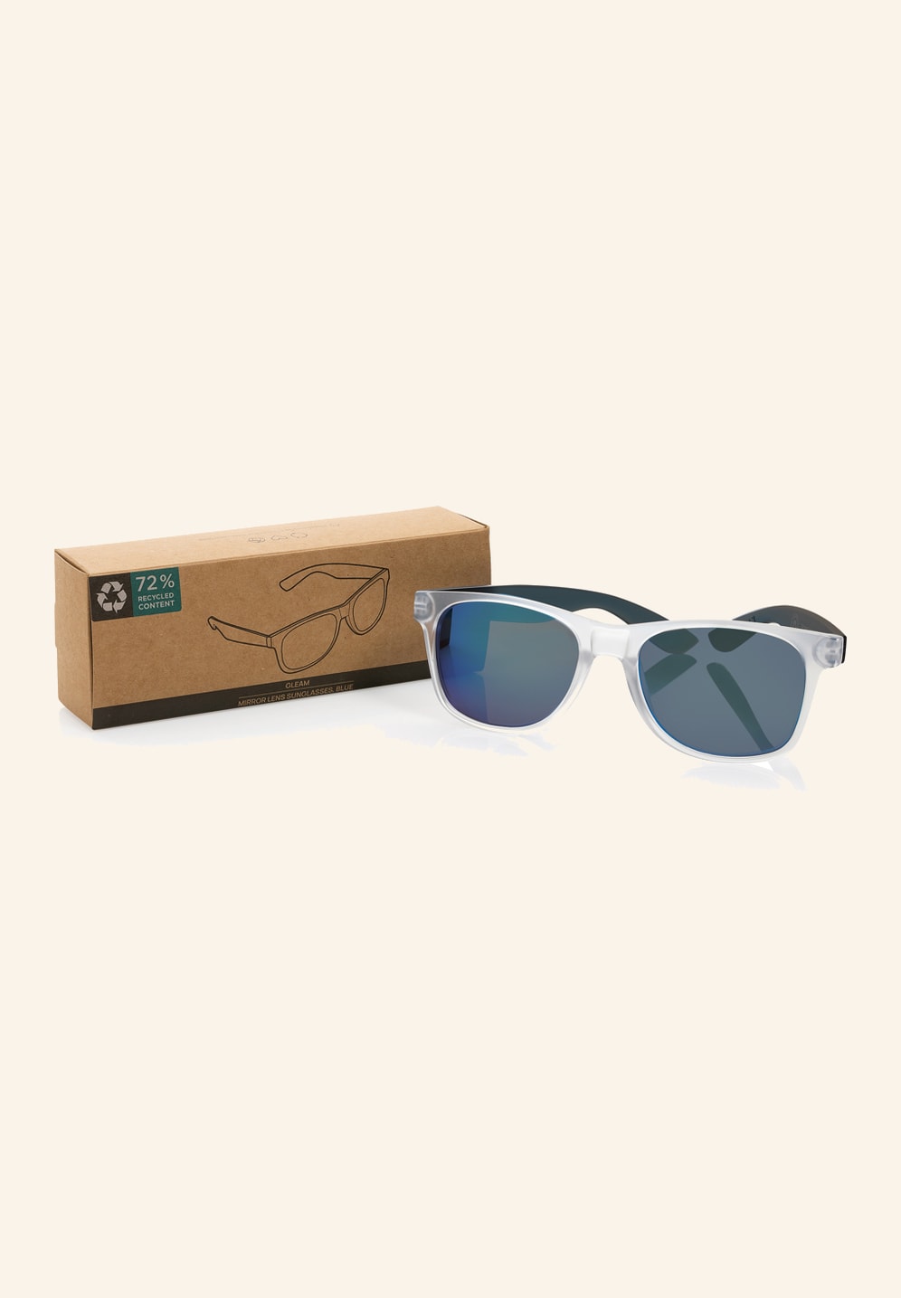 Lunettes de soleil bleues vues de côté, branche