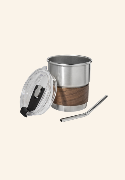 Mug thermos de voyage 260 ml acier inoxydable recyclé, bois de noyer et plastique Clément