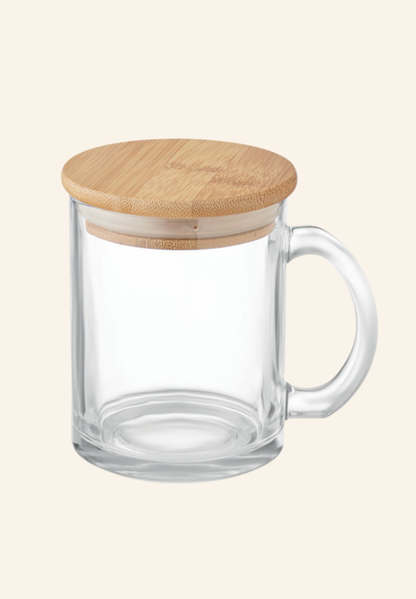 Mug en verre recyclé avec couvercle en bambou