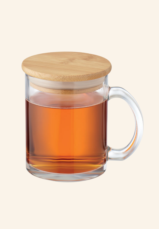 Mug en verre recyclé avec couvercle en bambou