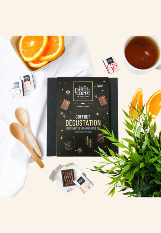 Coffret Dégustation en carton recyclé 24 carrés de chocolat