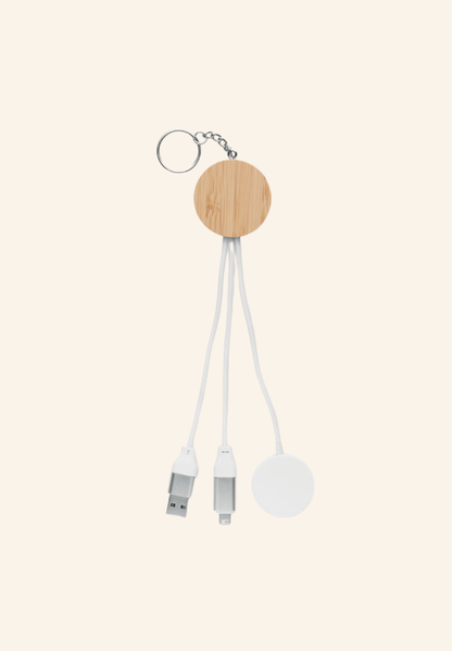 Porte-clés câble de charge en bambou 4-en-1 60W