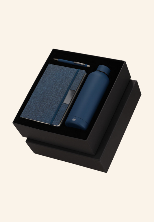 Coffret bureau 3 pièces carnet, stylo et bouteille en rPET Clémir