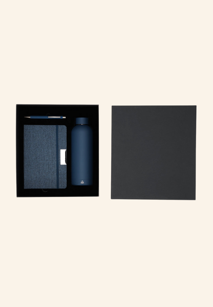 Coffret bureau 3 pièces carnet, stylo et bouteille en rPET Clémir
