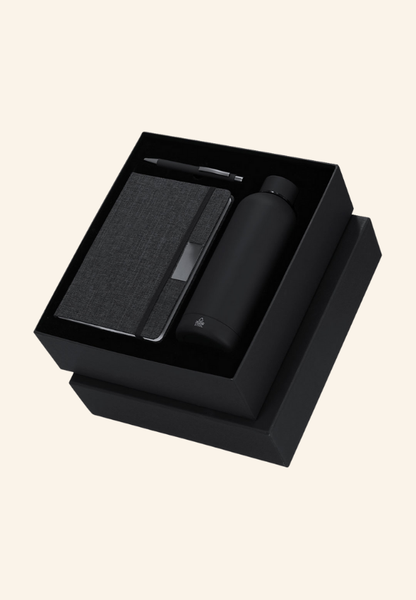 Coffret bureau 3 pièces carnet, stylo et bouteille en rPET Clémir