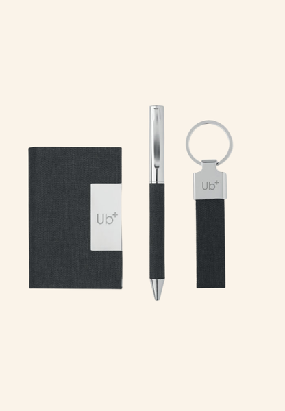 Coffret d'écriture stylo, porté-clés et porte-cartes en rPET Cléophine