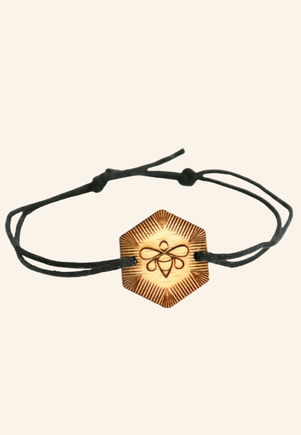 Bracelet solidaire en bois et lin Avelyne