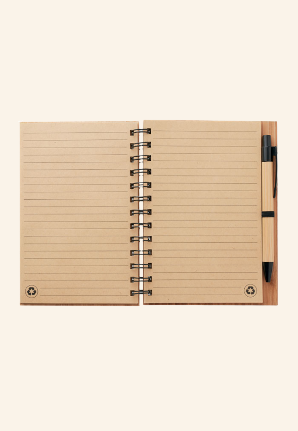 Carnet spirale 140 pages avec stylo en bambou Bérélie