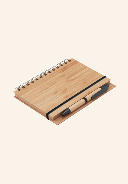 Carnet spirale 140 pages avec stylo en bambou Bérélie