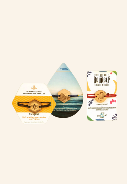 Bracelet solidaire en bois et lin Avelyne