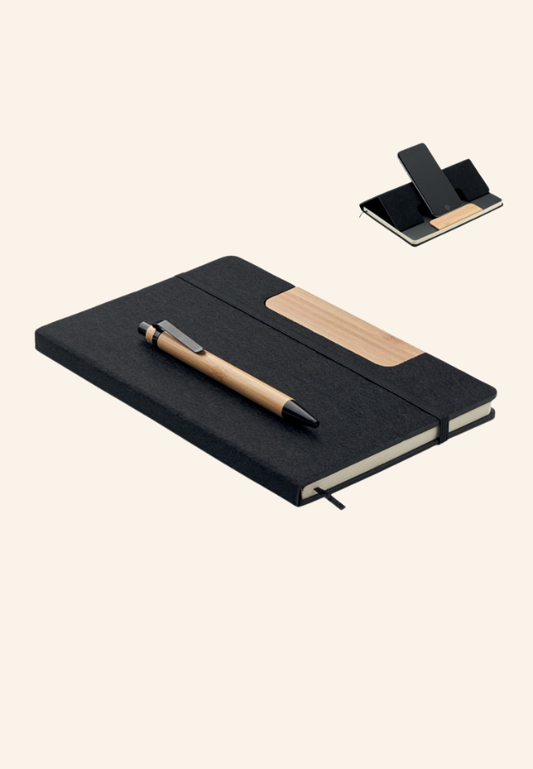 Coffret carnet A5 en feutre rPET avec support téléphone Férélie