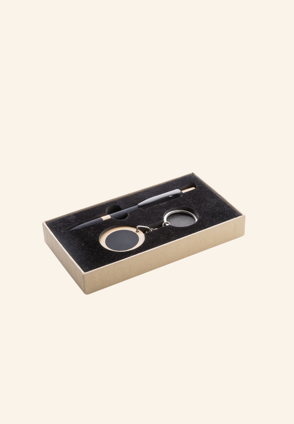 Set stylo et porte-clés aluminium recyclé, inox recyclé et bambou Zoryn