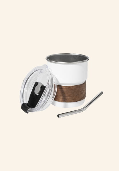 Mug thermos de voyage 260 ml acier inoxydable recyclé, bois de noyer et plastique Clément