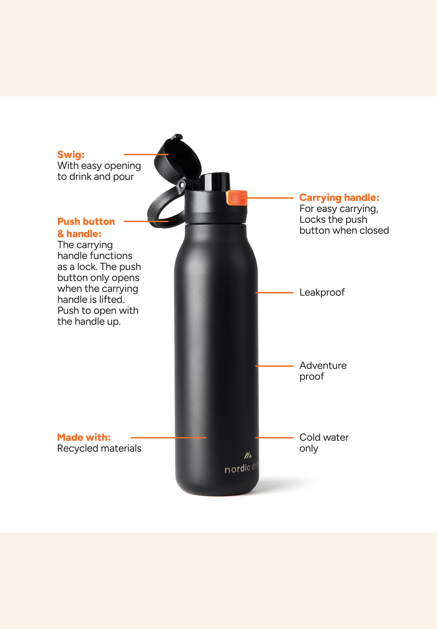 Bouteille 750 cL acier inoxydable recyclé NORDERIFT
