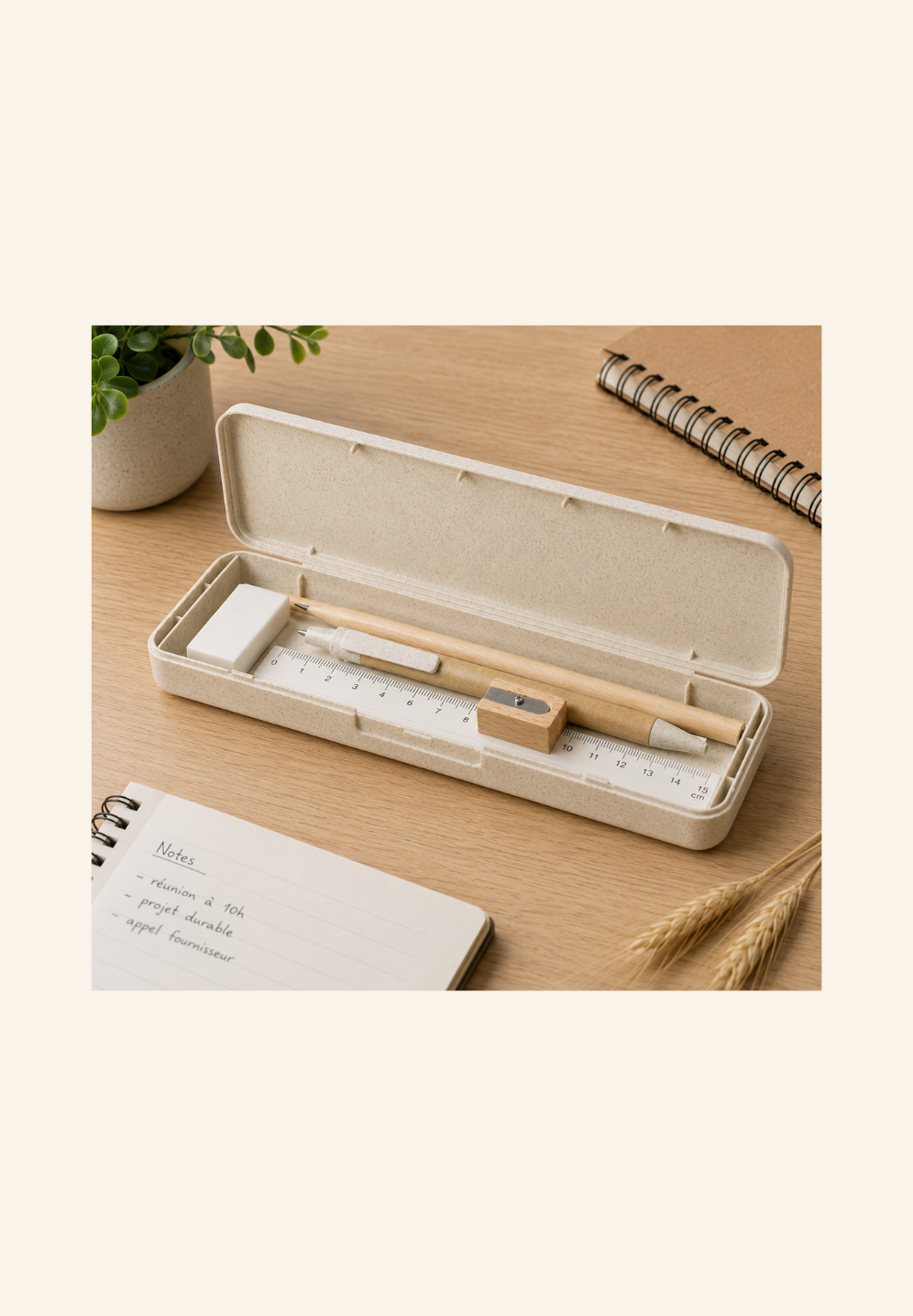 Set d’écriture paille de blé, bois et papier recyclé Kaélys