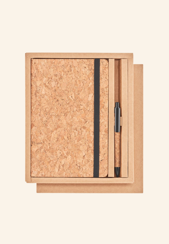 Coffret carnet A5 192 pages en liège et stylo Alméria
