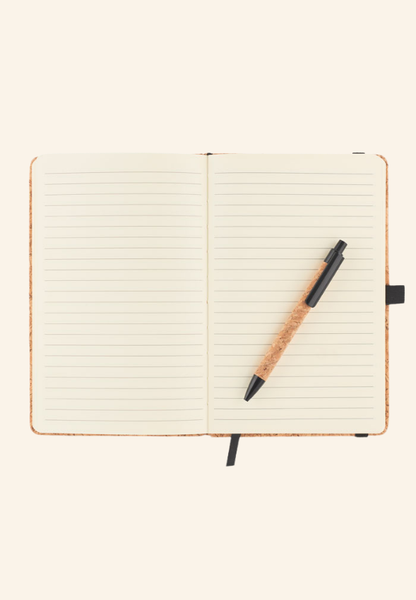 Coffret carnet A5 192 pages en liège et stylo Alméria