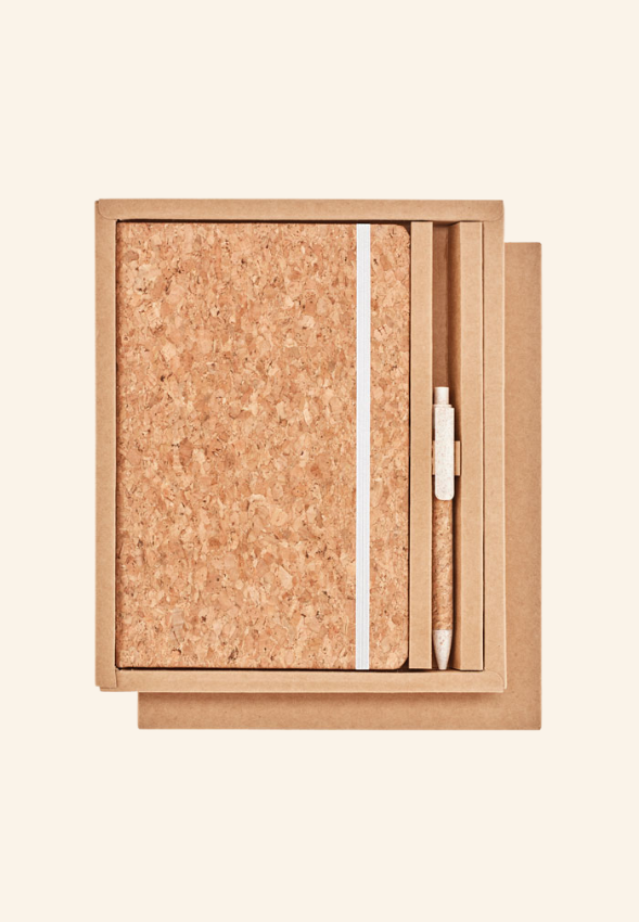Coffret carnet A5 192 pages en liège et stylo Alméria