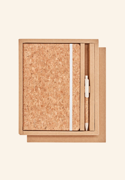 Coffret carnet A5 192 pages en liège et stylo Alméria