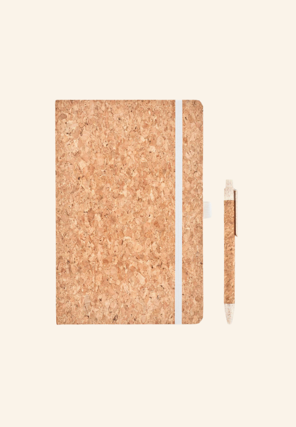 Coffret carnet A5 192 pages en liège et stylo Alméria