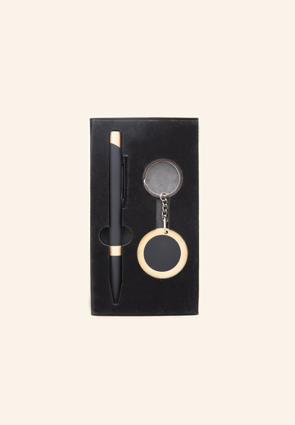 Set stylo et porte-clés aluminium recyclé, inox recyclé et bambou Zoryn