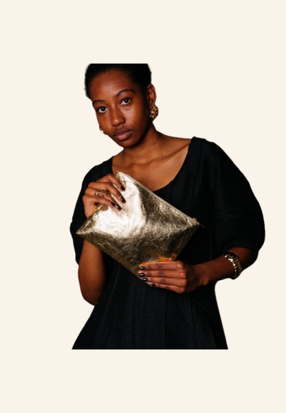 Trousse plate en PU doré 23x18cm Elyssa