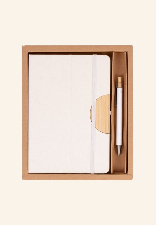 Coffret carnet, support pour téléphone et stylo recyclés Caléis