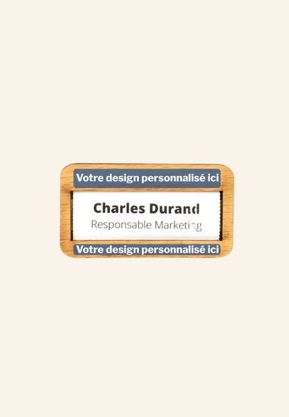 Badge nominatif en bois aimanté LÉO