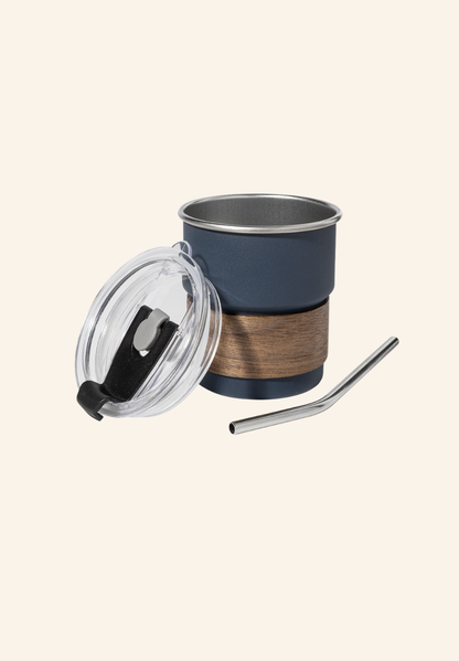 Mug thermos de voyage 260 ml acier inoxydable recyclé, bois de noyer et plastique Clément