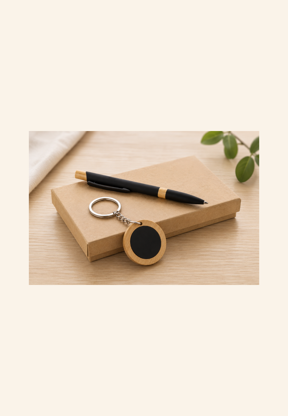 Set stylo et porte-clés aluminium recyclé, inox recyclé et bambou Zoryn