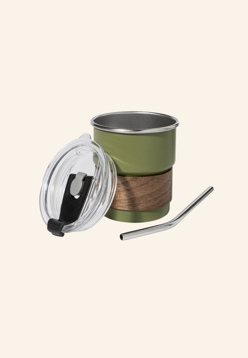 Mug thermos de voyage 260 ml acier inoxydable recyclé, bois de noyer et plastique Clément