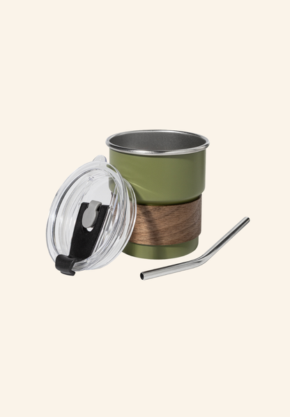 Mug thermos de voyage 260 ml acier inoxydable recyclé, bois de noyer et plastique Clément