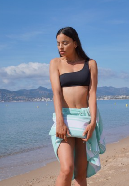 Set de plage (pochette et fouta) en coton recyclé doublée Romane