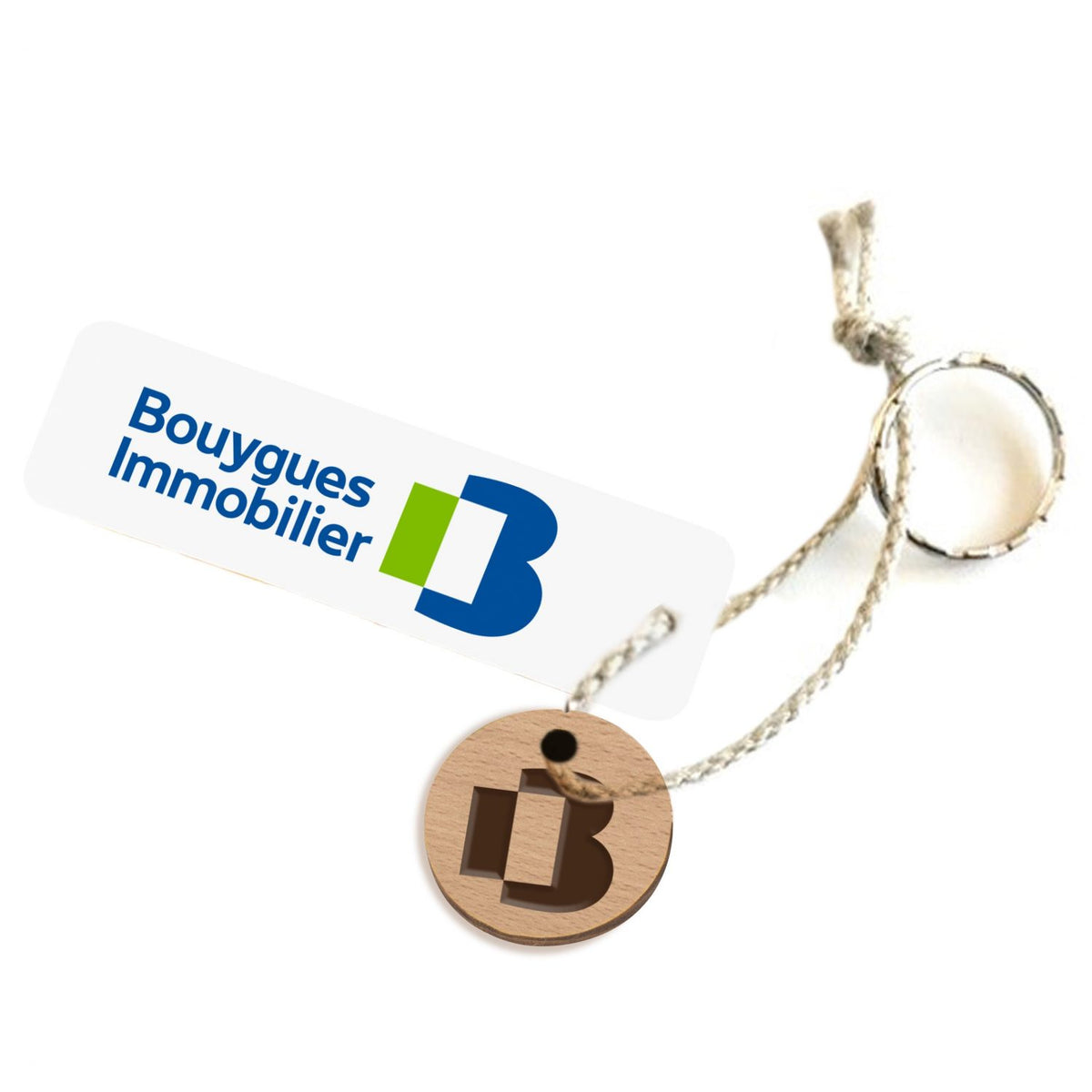 Porte-clés rond en hêtre avec lien en lin Mélissandre — photo officielle Gifts for Change
