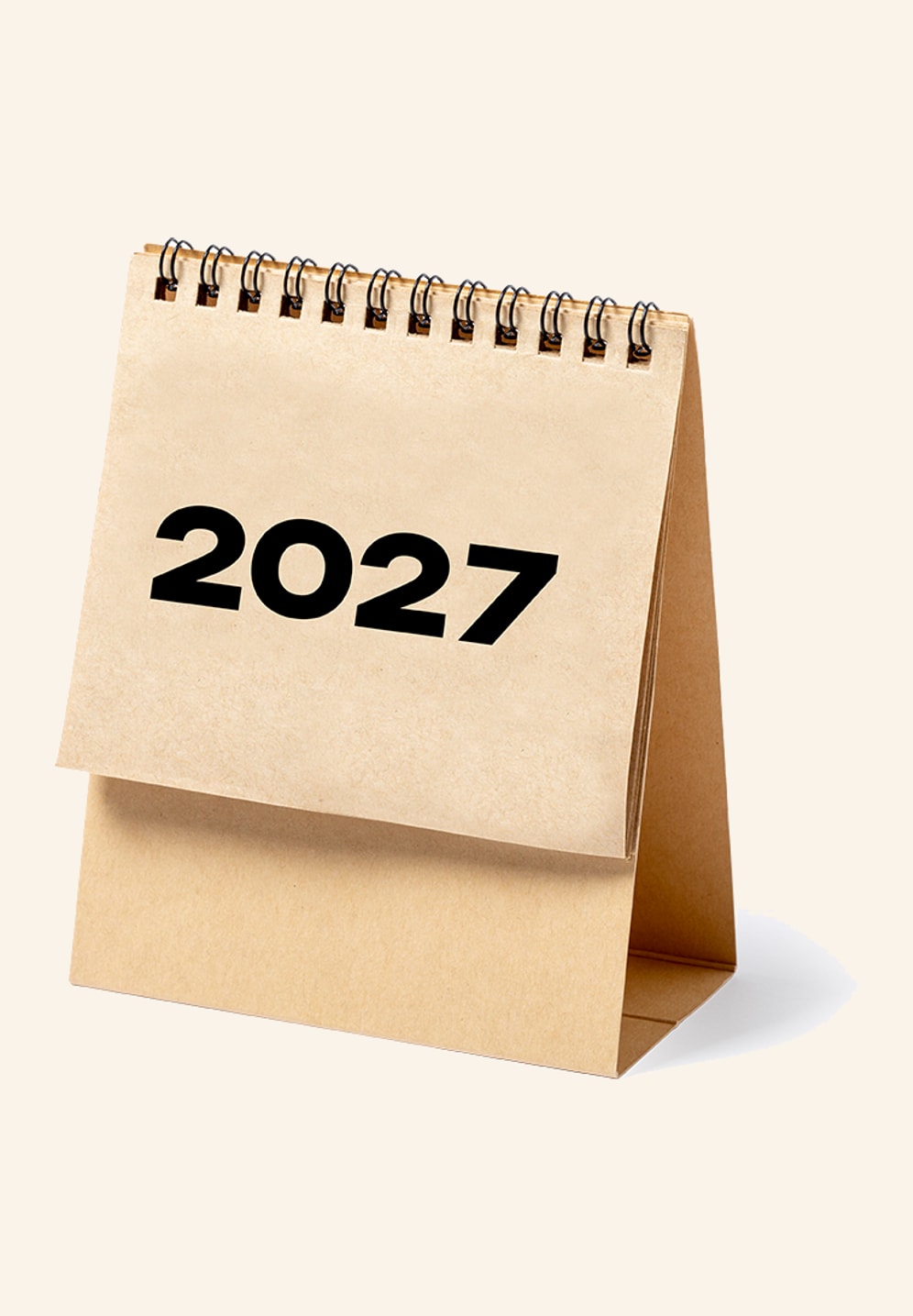 Détail des anneaux noirs du calendrier de bureau en carton