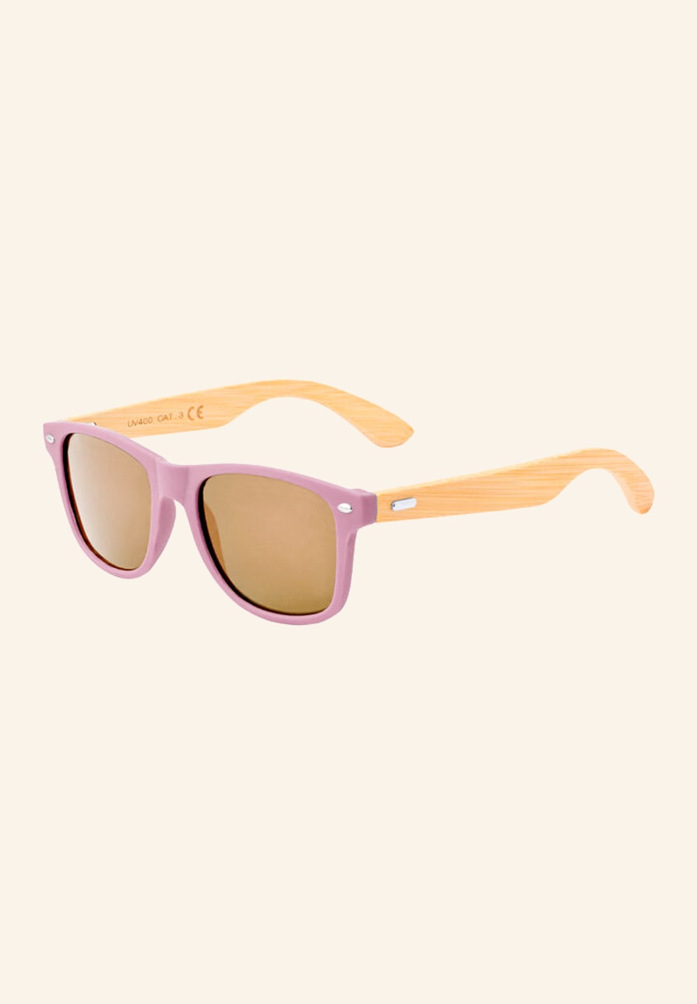 Lunettes de soleil à monture rose et branches en bambou