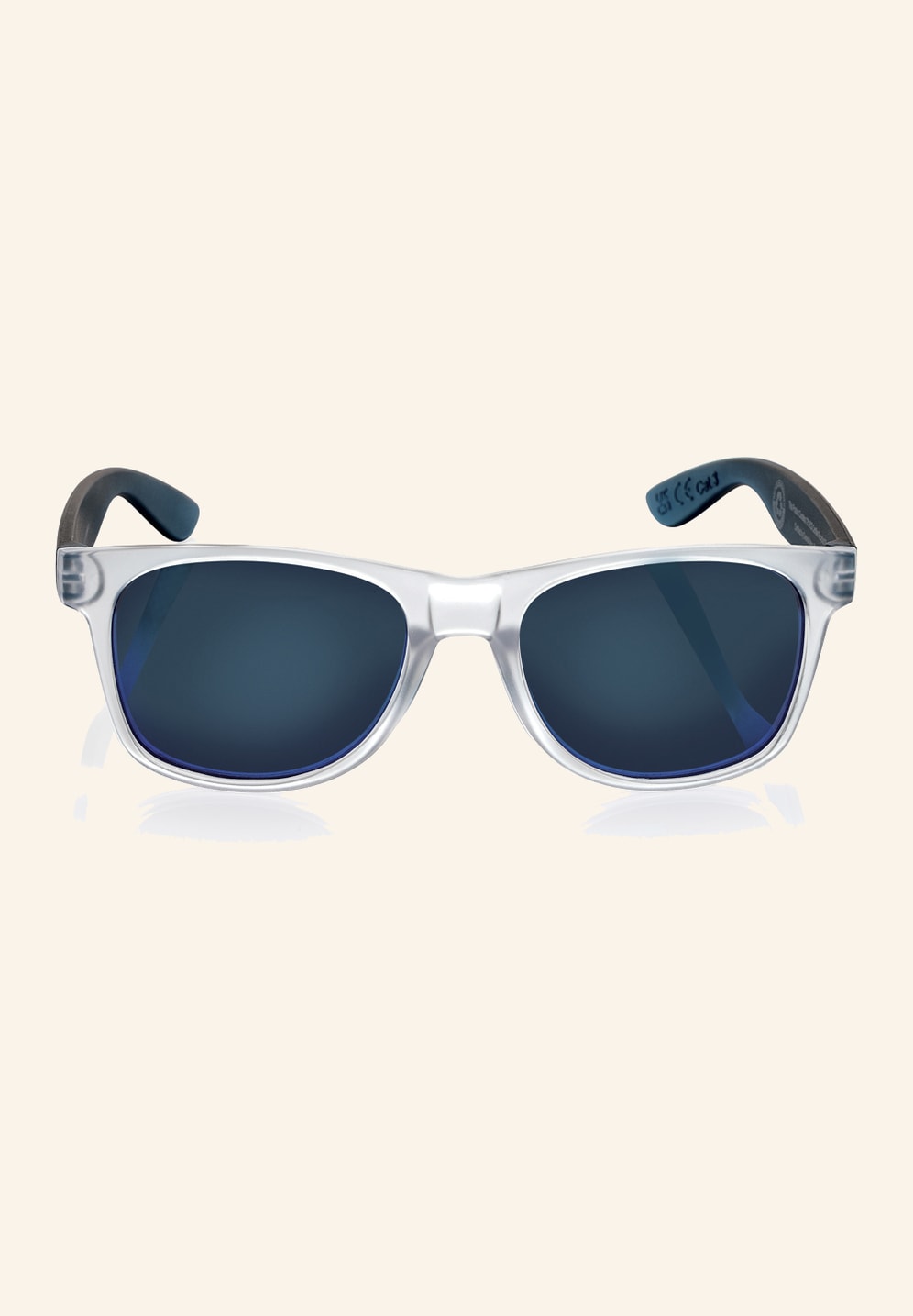 Lunettes de soleil bleues vues de trois quarts