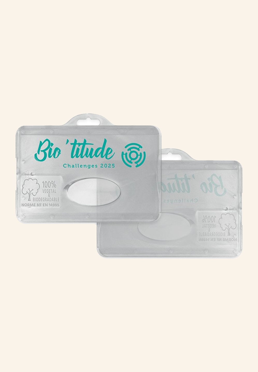 Dos du porte-badge en biocomposite, zone de marquage