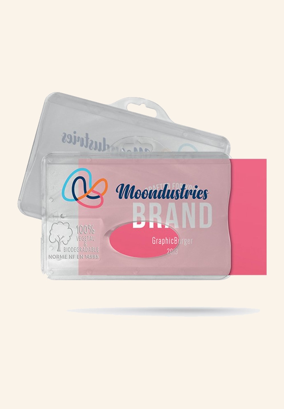 Porte-badge personnalisé translucide en biocomposite végétal, vu de face